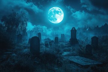 Cemetery under full moon.