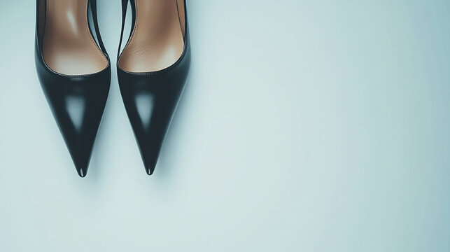 Stylish black leather stiletto high heels on a clean white background, showcasing luxury and sophistication.