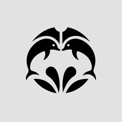 Vector illustrations of two dolphins with heart icon