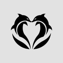 Vector illustrations of two dolphins with heart icon