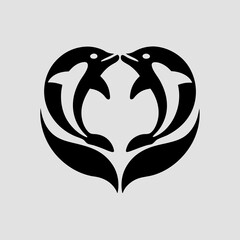 Vector illustrations of two dolphins with heart icon
