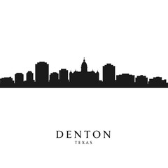 Fototapeta premium Denton Texas skyline silhouette on white.