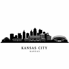 Naklejka premium Kansas City Skyline with Black and White, and Silhouette.
