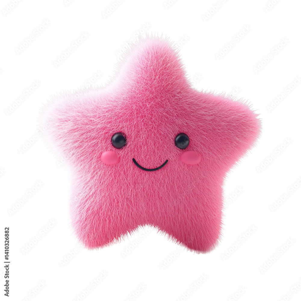 Aufkleber adorable pink fluffy star character with smiling expression on white backdrop