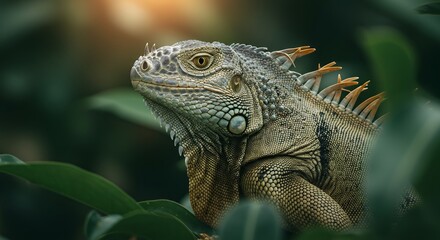 Obraz premium Iguana Resting in Lush Green Foliage