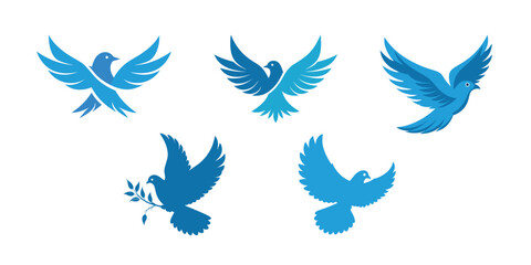 Vector set of wings icon design element, a flying bird silhouette with feather shapes