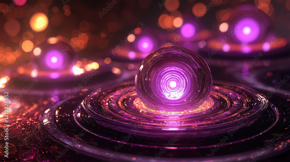 Aufkleber orbital echoes glowing orb reflects in concentric ripples mesmerizing display of light