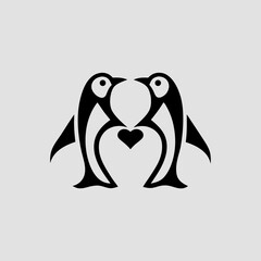 Vector illustrations of two penguins with heart icon