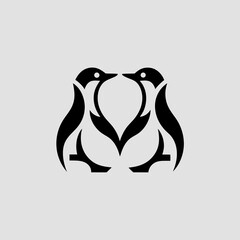Vector illustrations of two penguins with heart icon