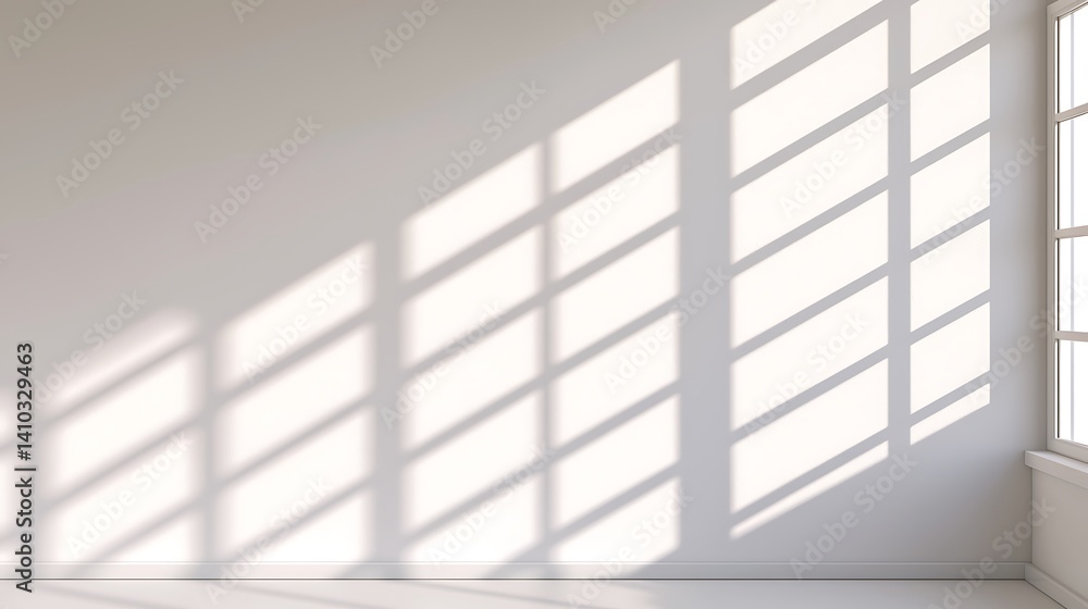 Aufkleber minimalist interior: window light casting geometric shadows on a plain wall, creating abstract patte