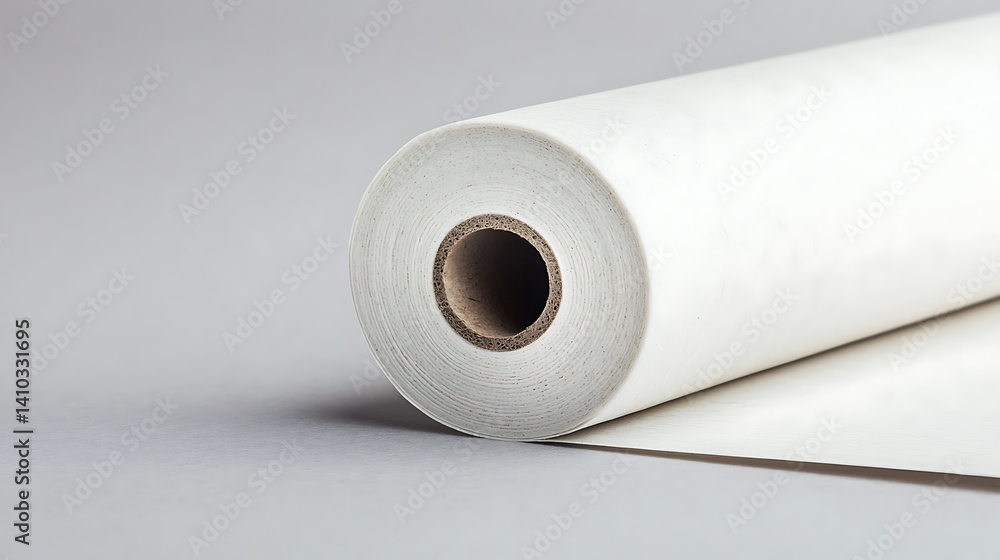 Poster roll of white paper on a neutral background for design purposes and creative projects, showcasing te