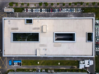 Aerial view of the factory warehouse building