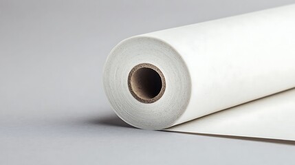 Roll of white paper on a neutral background for design purposes and creative projects, showcasing texture and form.