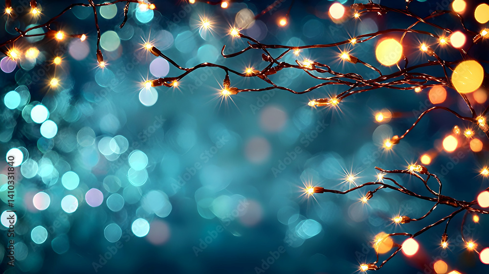 Aufkleber festive christmas string lights with bokeh background