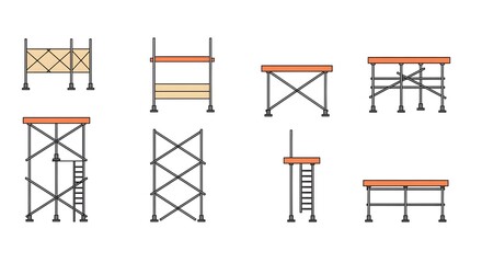 Scaffolding Structures Line Art Set for Construction Designs