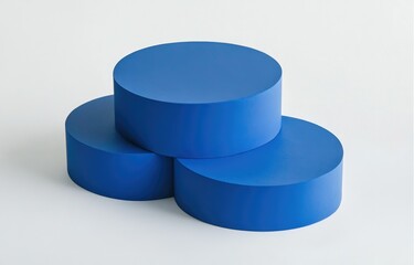 Minimal Blue Cylinder Podium on White Background , Modern Display Stand for Product Presentation

