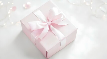 Cheerful Holiday Gift Box on White with Fairy Lights