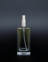 Rectangular Glass Perfume Bottle Silver Spray Cap Dark Grey Background Luxury Fragrance Minimalist Design Generative AI
