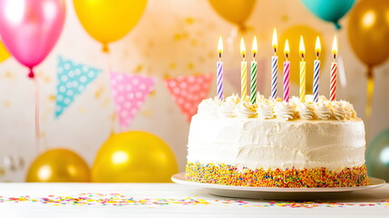 Artistic Birthday Cake Scene with Smooth Frosting and Delicate Light