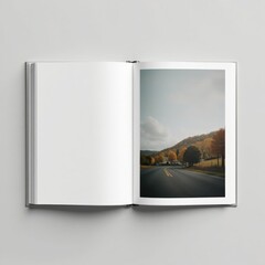 Minimalist vertical photo album mockup with blank pages, white, album