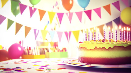 Close-Up of Creamy Birthday Cake with Lit Candles