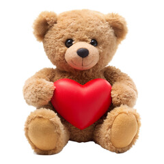 Fototapeta premium teddy bear holding red heart isolated on transparent background