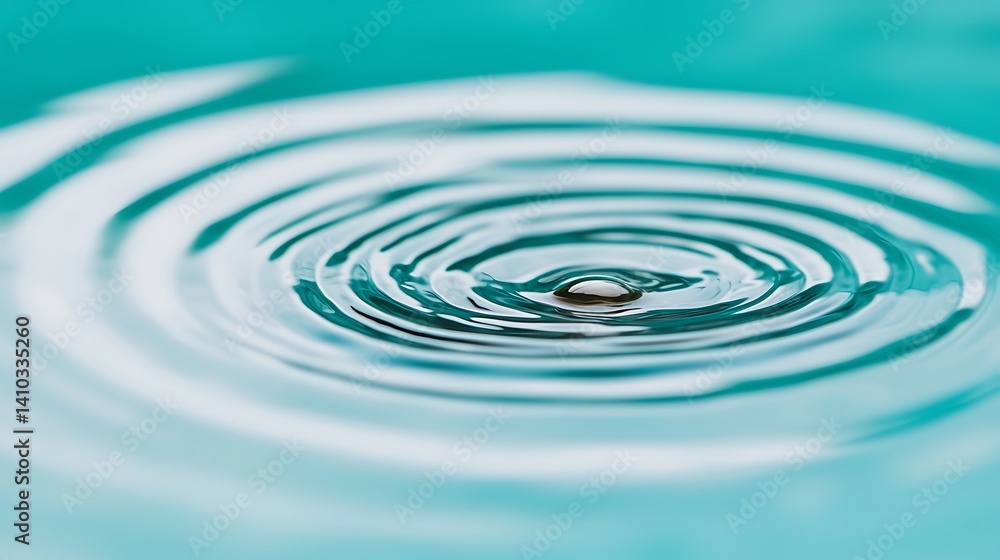 Poster teal water drop ripples: close-up visualizing tranquility, fluid dynamics, and calmness in liquid su