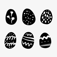 Hand-drawn doodle sketch set of six decorated Easter eggs. A charming and colorful illustration, perfect for Easter-themed designs, holiday branding, menus, and springtime decoration projects.