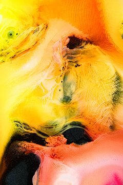 Vibrant abstract art with liquids yellow and red patterns