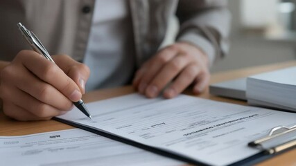 Close-up footage of a customs declaration form being completed.