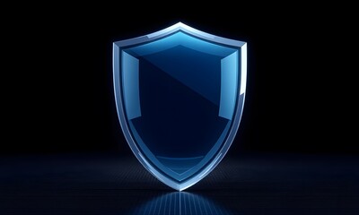 A blue metallic shield on dark background.