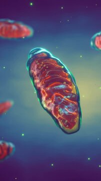 Mitochondria generate the energy to power all of our biological processes. They are the power plants of the cell, vertical video.