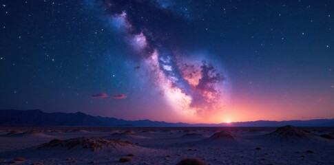 Obraz premium Milky Way and starry sky over a vast, desolate landscape, milky way, space, night sky