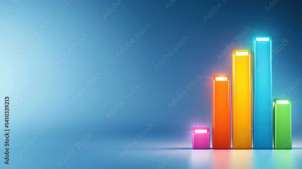 Poster dynamic growth visualization rainbow-colored bar graph digital workspace infographic data presentati