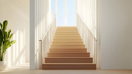 Obraz premium Modern Wooden Staircase With Natural Sunlight In A Minimalist Home