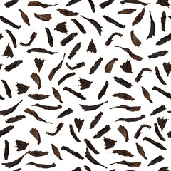 Seamless background of dried tea leaves. Isolation on transparent background.