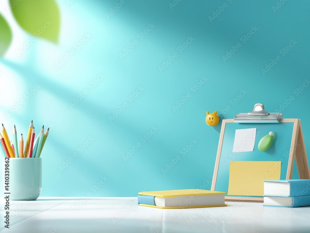 Poster interactive learning environment digital classroom educational content bright and playful setting en