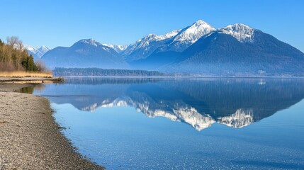 Obraz premium Snow capped mountain range reflecting peacefully in a serene lake