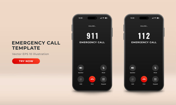 Emergency call 911 and 112, vector illustration. Emergency rescue service phone number.