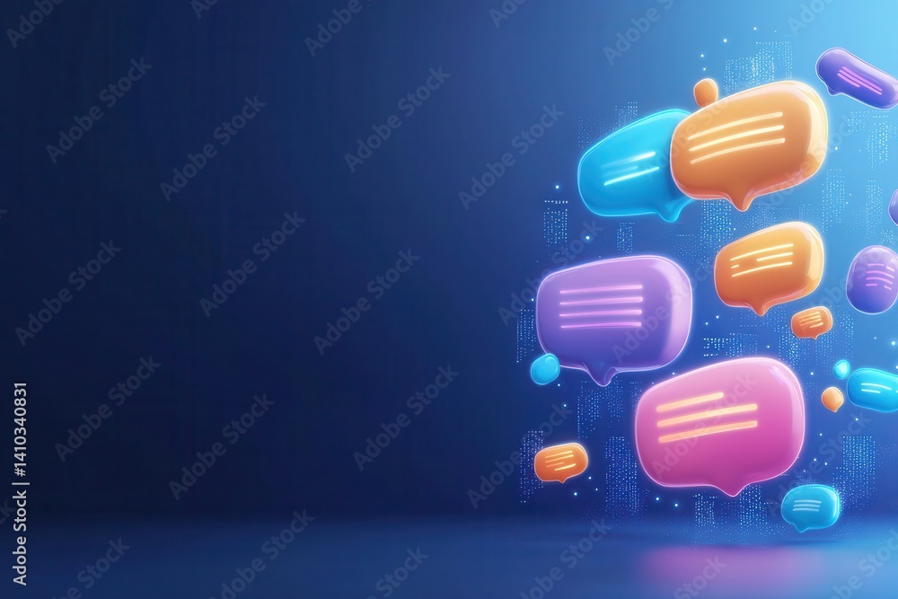 Poster engaging whimsical language learning dashboard with colorful speech bubbles digital environment educ