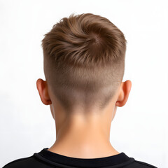 Obraz premium Back view of boy with short haircut on white background