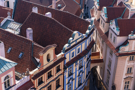 Elevated view of rooftops in old town Prague