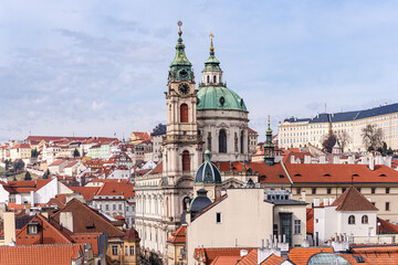 Aerial view of historic Prague showcasing intricate architecture