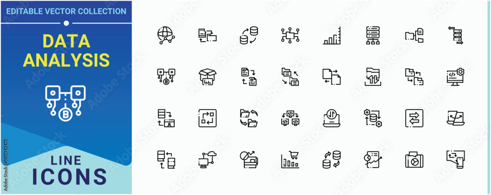Poster data analysis simple icon. included report, analytics, cloud data, data exchange, analysis and more.