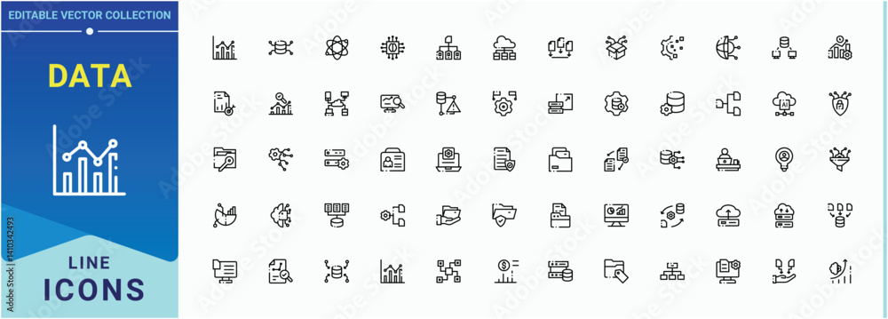Poster data linear icon collection. information minimalist vector collections. minimal thin line web icons 