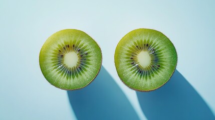 Fresh Kiwi Halves in Minimalist Composition, Showcasing Natural Beauty and Simplicity