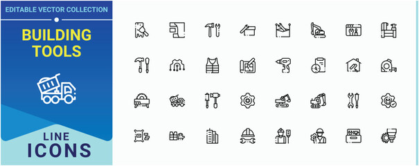 Building Tools related icon. Contains such icons as plumbing, build, paint, tool, work and more. Construction Tools modern icon. Minimalist vector collections. Editable vector illustration.