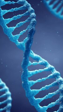 Genetic research and biotechnology. Double helix DNA molecules, vertical video. 
