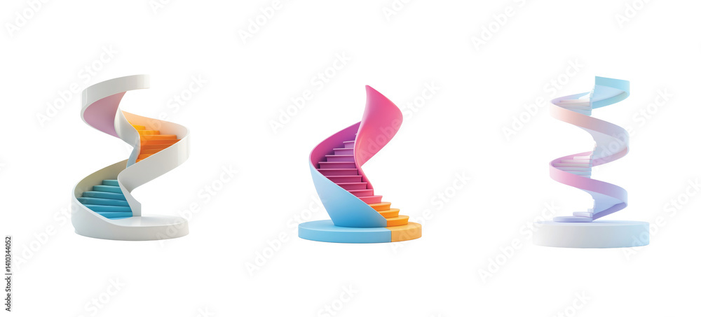 Aufkleber colorful spiral staircases with twisting steps in unique modern design varieties and patterns