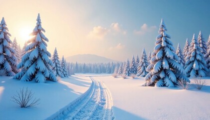 Frosty landscape with snow-covered trees frozen in time, nature, frost, calm